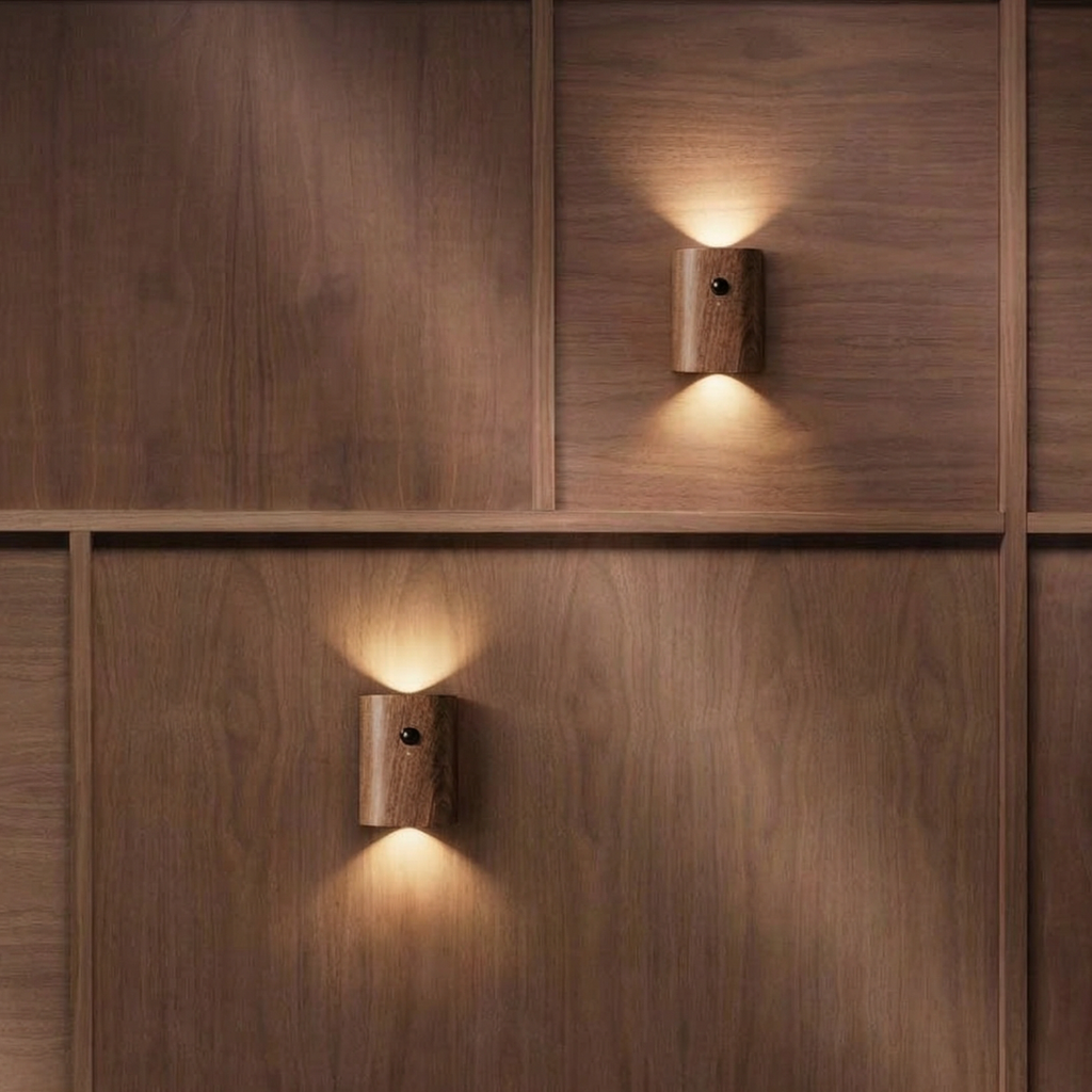 Wooden Motion Sensor Wall Light, USB-C Rechargeable - product view 2