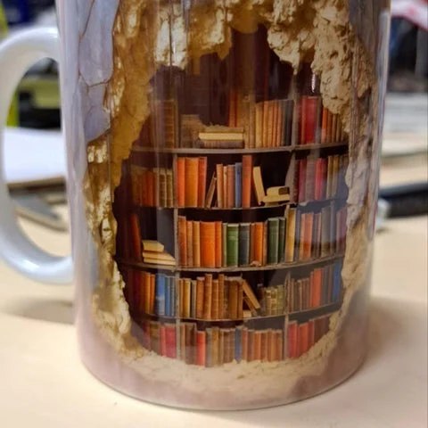3D Bookshelf Ceramic Coffee Mug, Library-Inspired Design — product view 7