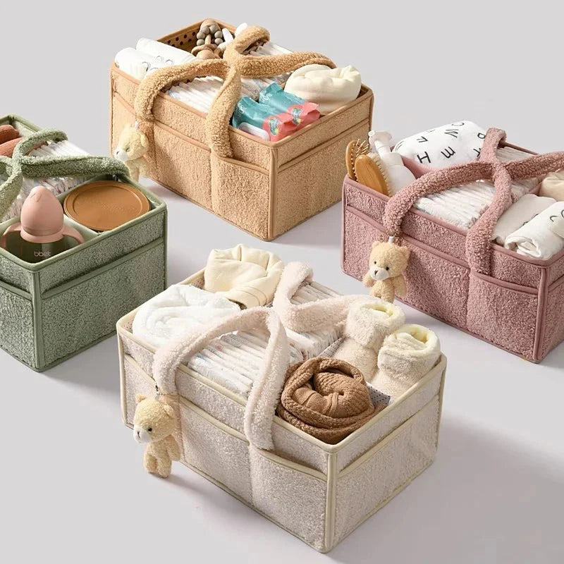 Boucle Fabric Nappy Storage Basket with Handles