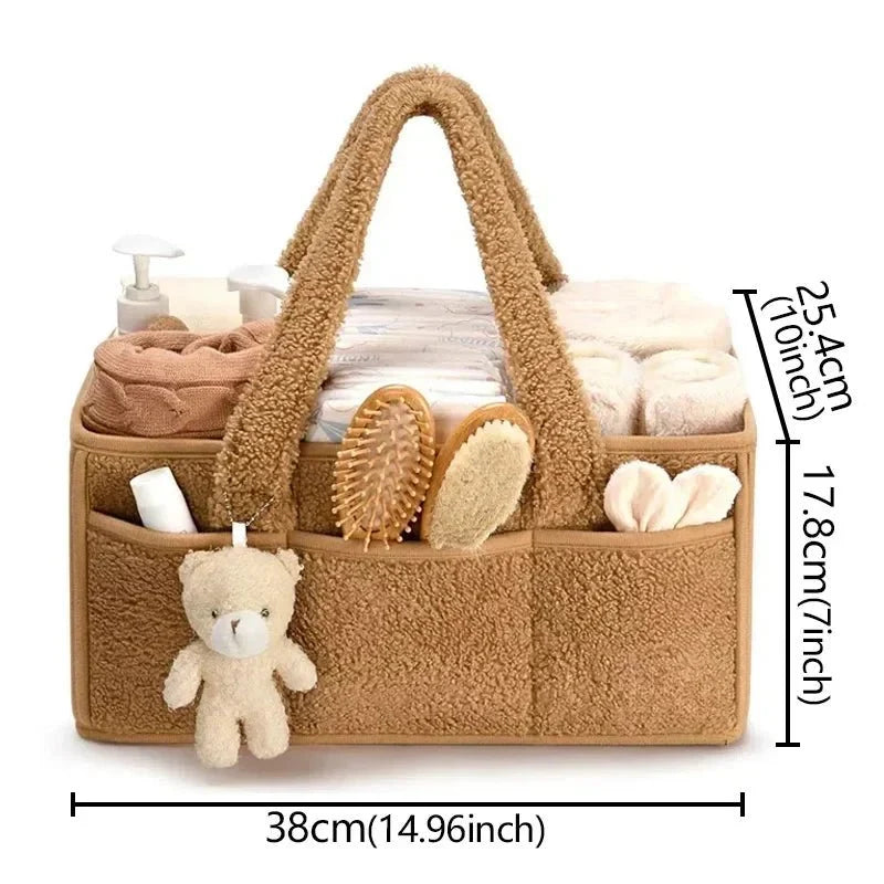 Boucle Fabric Nappy Storage Basket with Handles