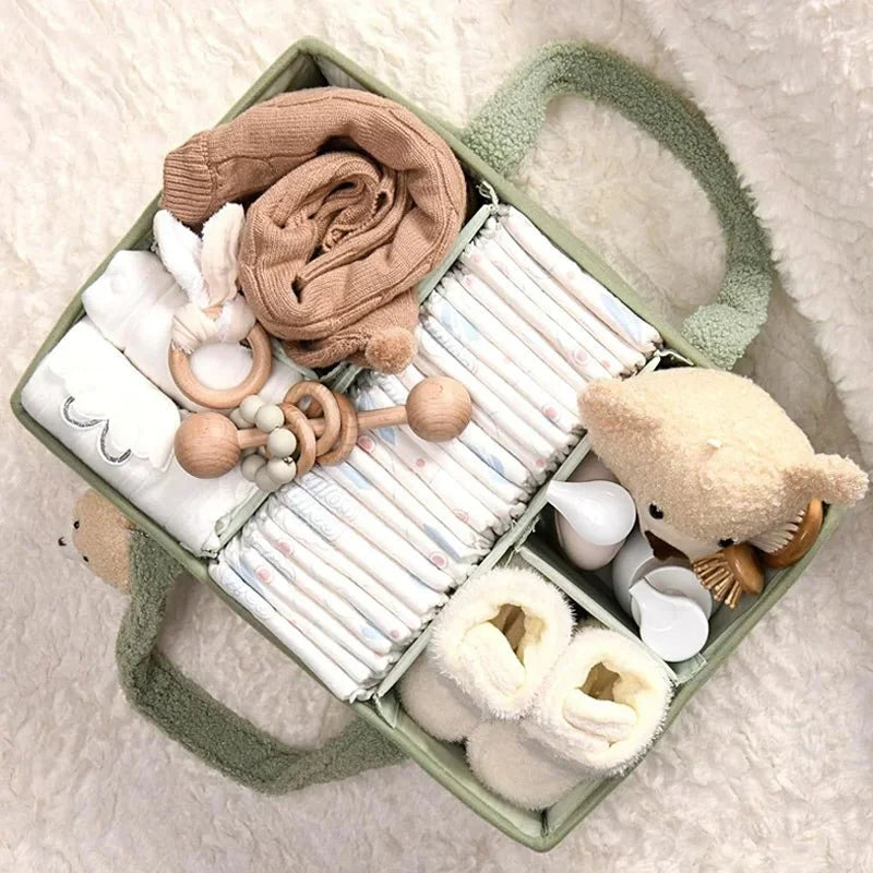 Boucle Fabric Nappy Storage Basket with Handles