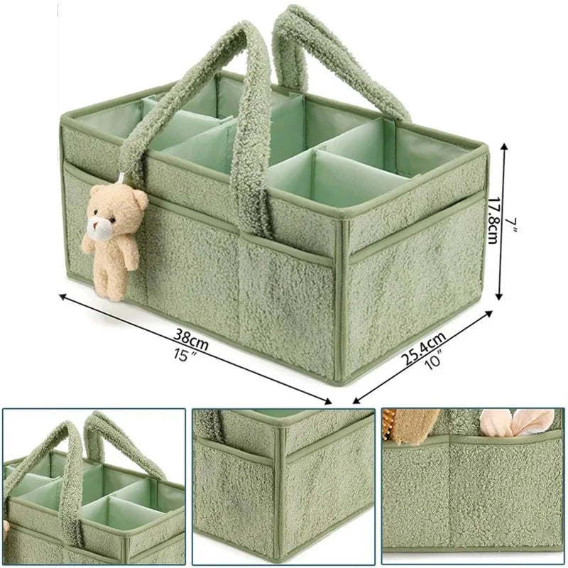 Boucle Fabric Nappy Storage Basket with Handles