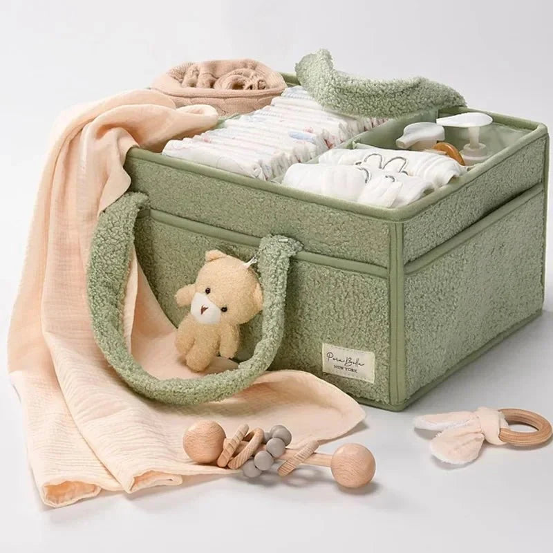 Boucle Fabric Nappy Storage Basket with Handles
