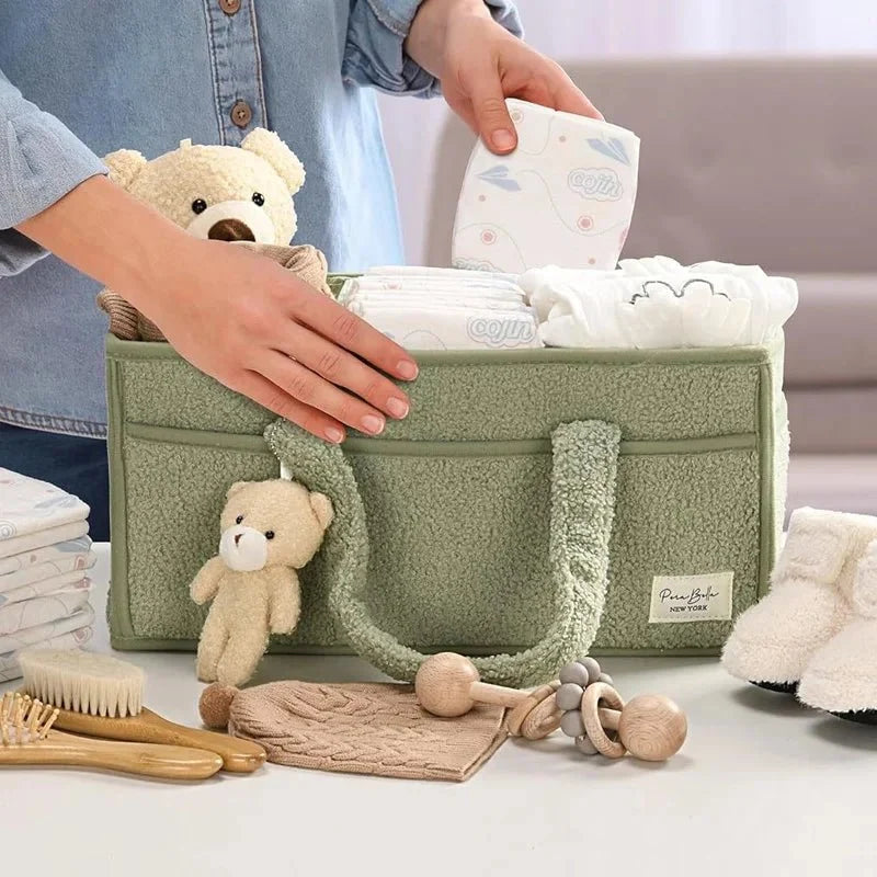 Boucle Fabric Nappy Storage Basket with Handles