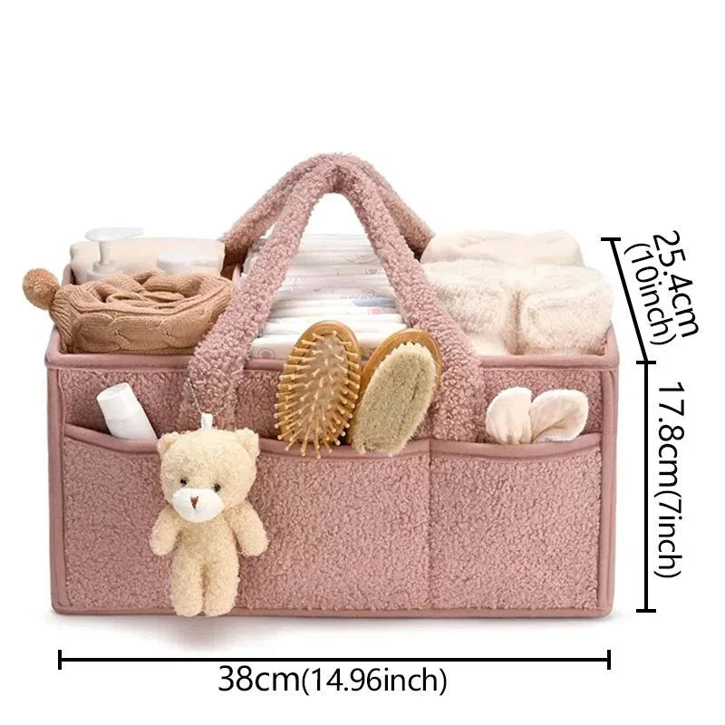Boucle Fabric Nappy Storage Basket with Handles