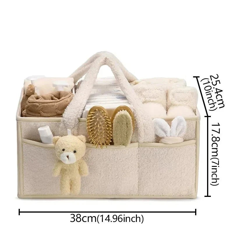 Boucle Fabric Nappy Storage Basket with Handles