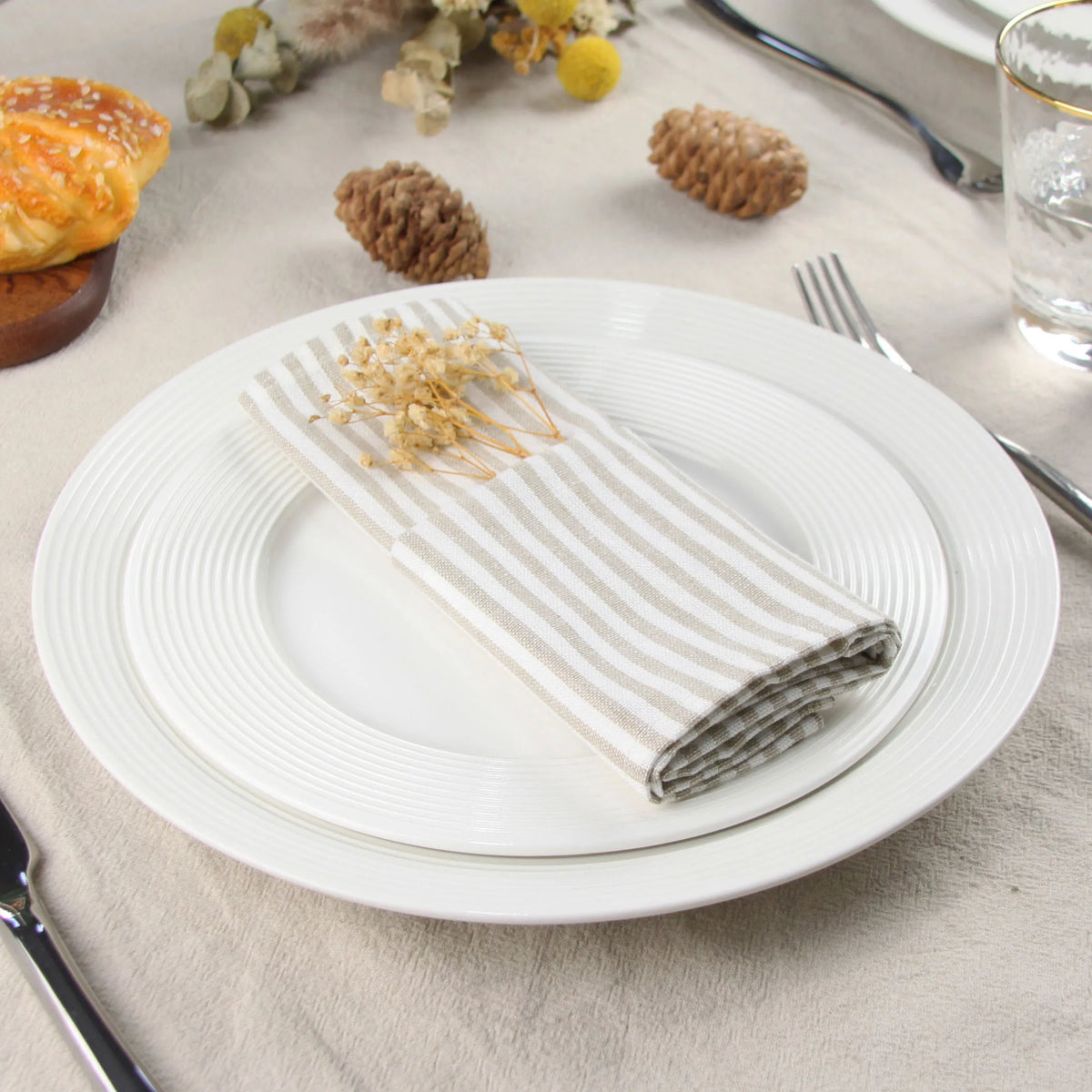 Striped Cotton Linen Dinner Napkins, Set of 12 – product image 3