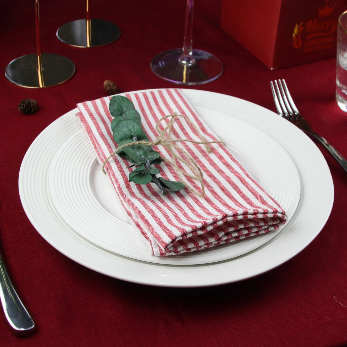 Striped Cotton Linen Dinner Napkins, Set of 12 – product image 4
