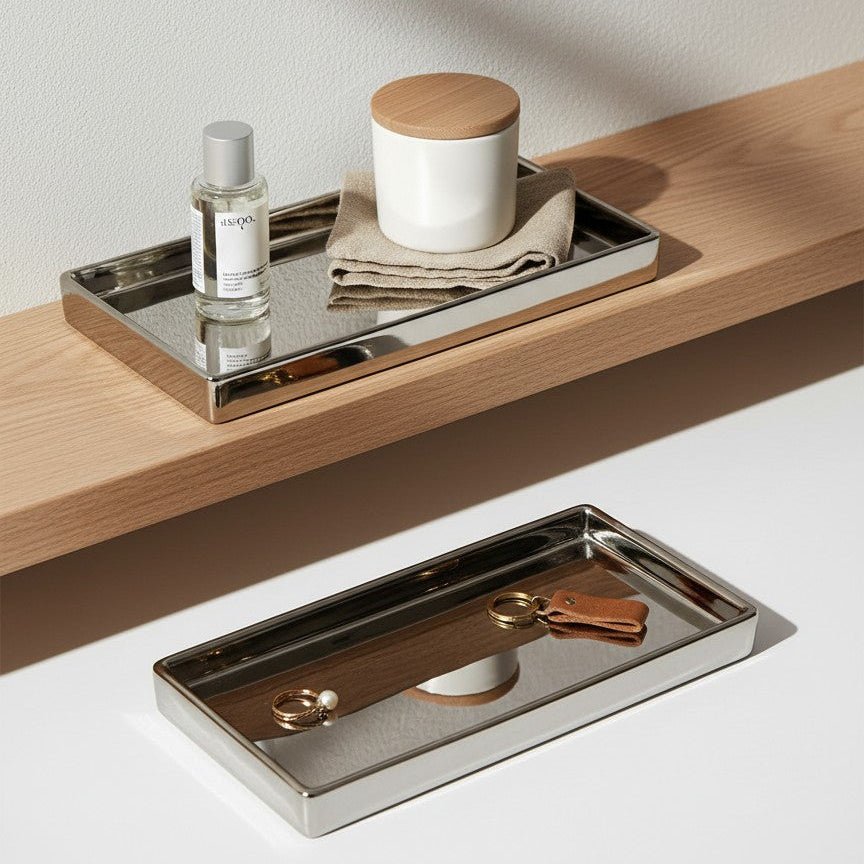 Silver Finish Rectangular Ceramic Display Tray