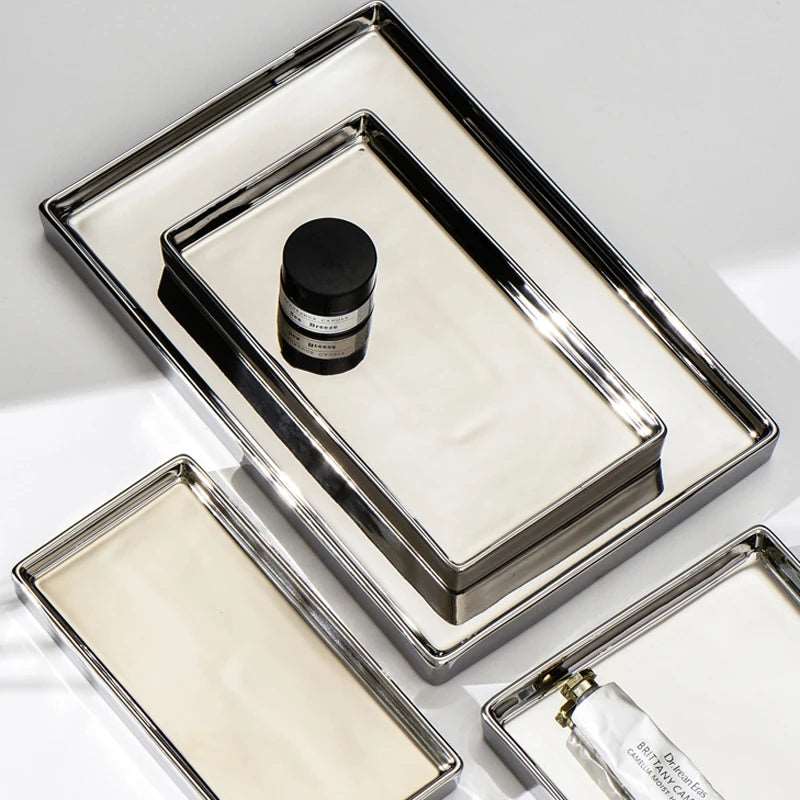 Silver Finish Rectangular Ceramic Display Tray