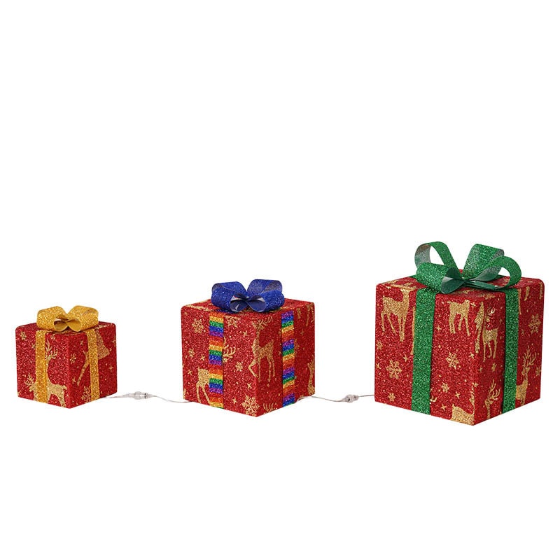 Battery-Powered LED Christmas Gift Boxes with Remote, Set of 3