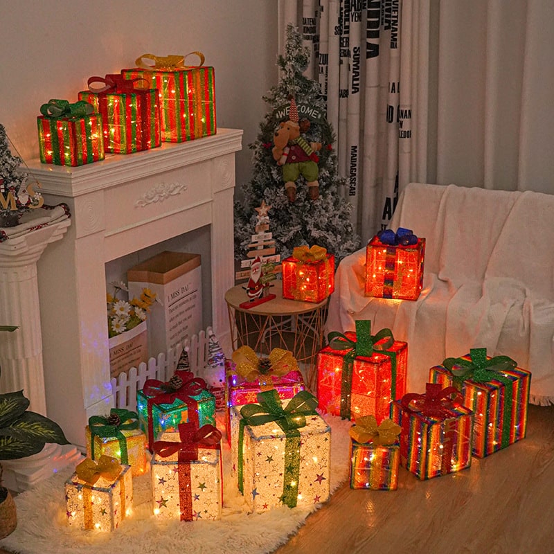 Battery-Powered LED Christmas Gift Boxes with Remote, Set of 3