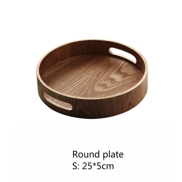 Slim, round serving trays made of wood
