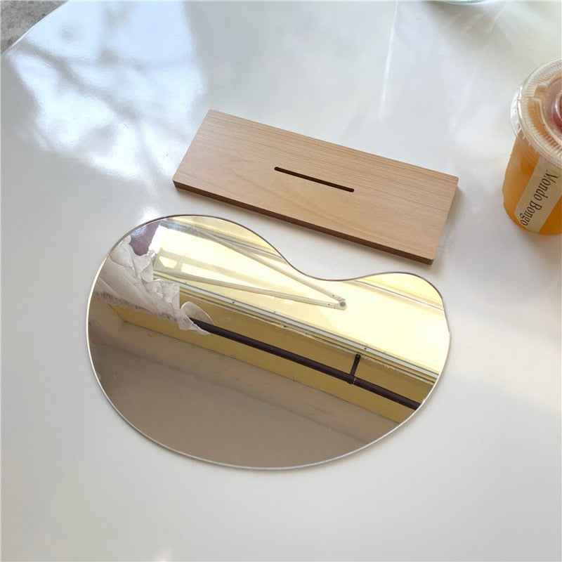 Curved Acrylic Table Mirror with Wooden Base