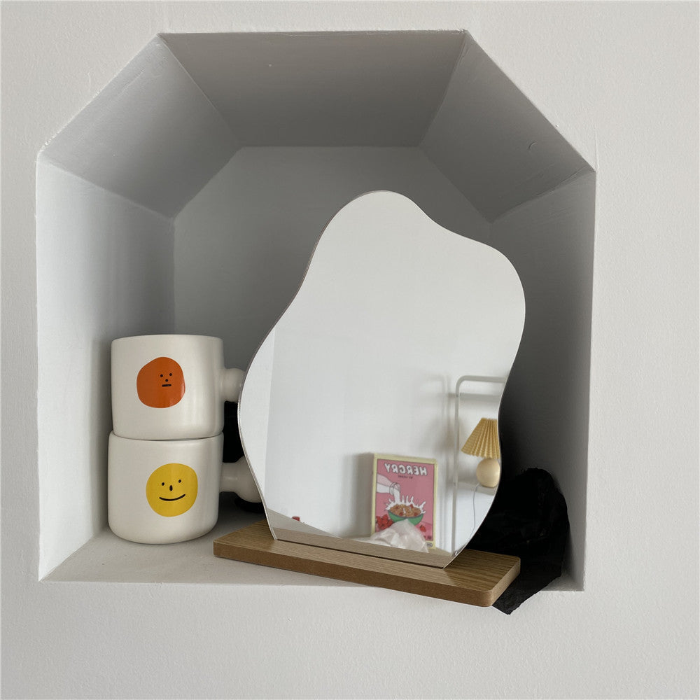 Curved Acrylic Table Mirror with Wooden Base