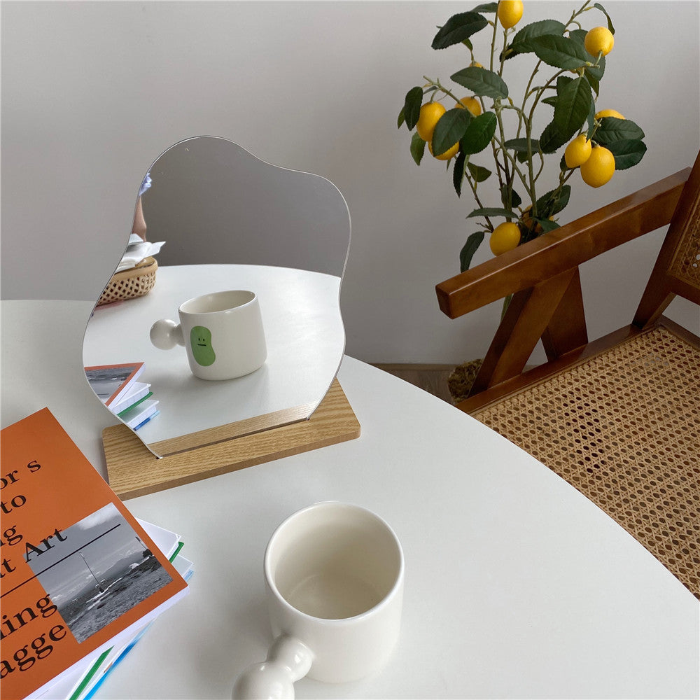 Curved Acrylic Table Mirror with Wooden Base