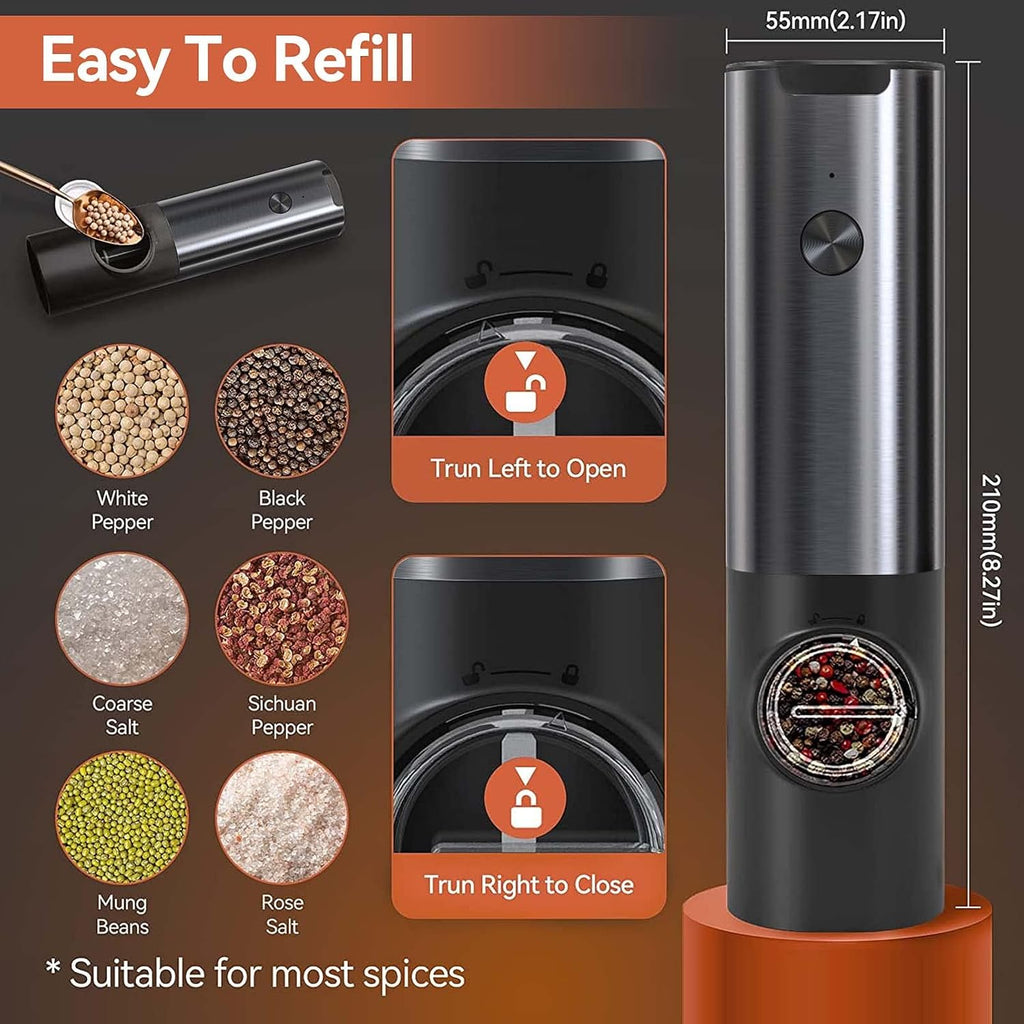 Rechargeable Electric Salt and Pepper Grinder Set with LED Light — product view 4