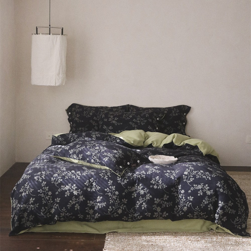 Reversible Botanical Cotton Sateen Duvet Cover Set