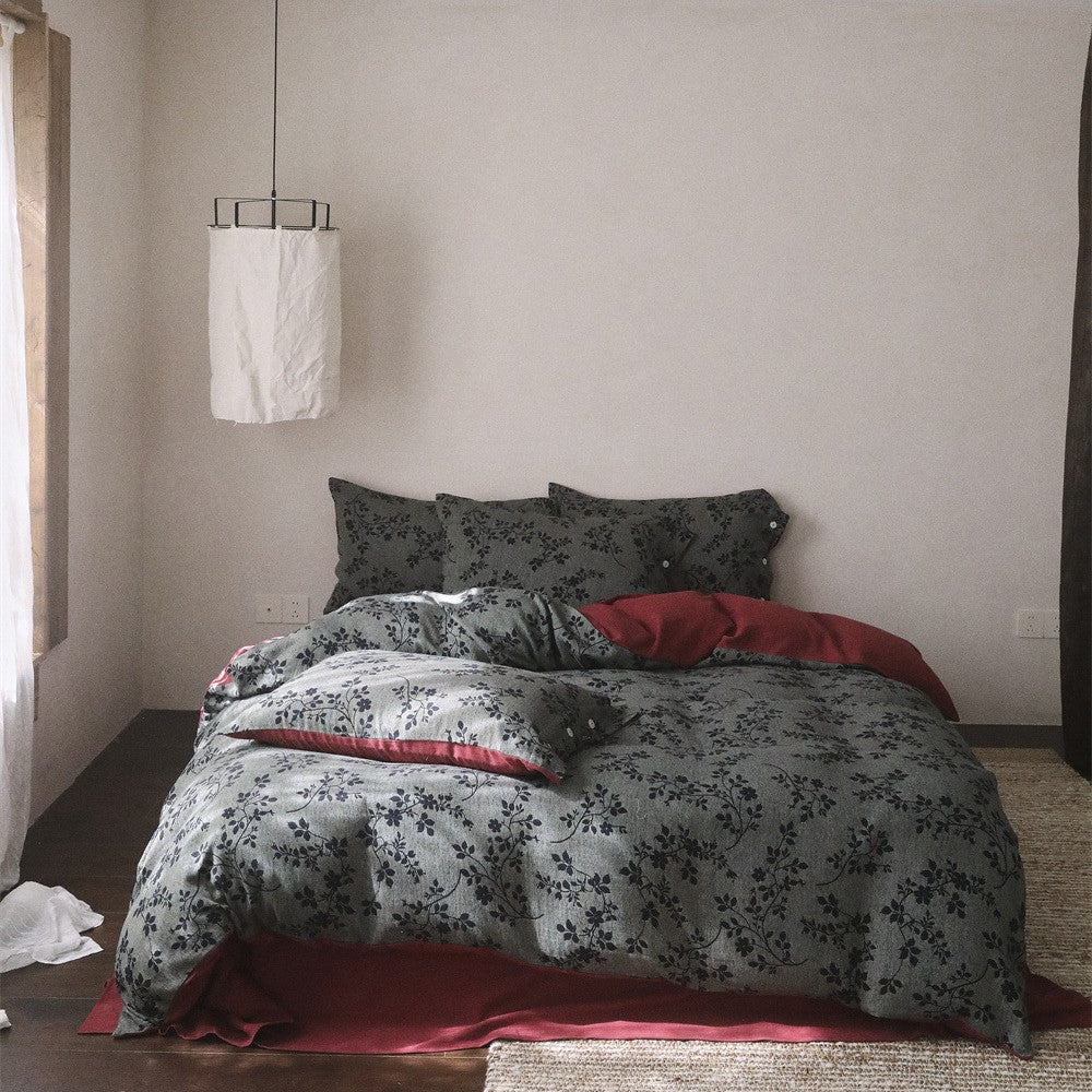 Reversible Botanical Cotton Sateen Duvet Cover Set