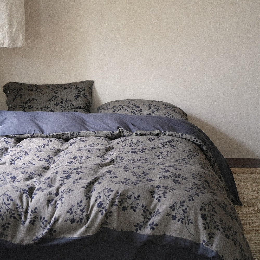 Reversible Botanical Cotton Sateen Duvet Cover Set