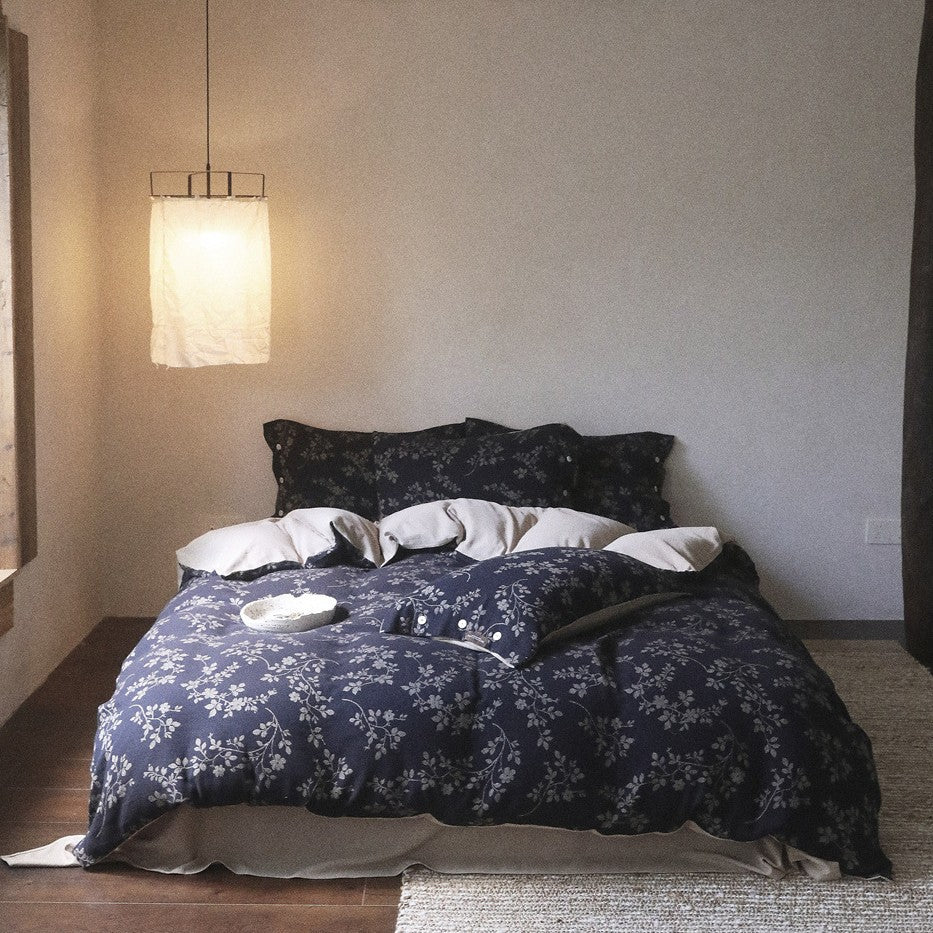 Reversible Botanical Cotton Sateen Duvet Cover Set