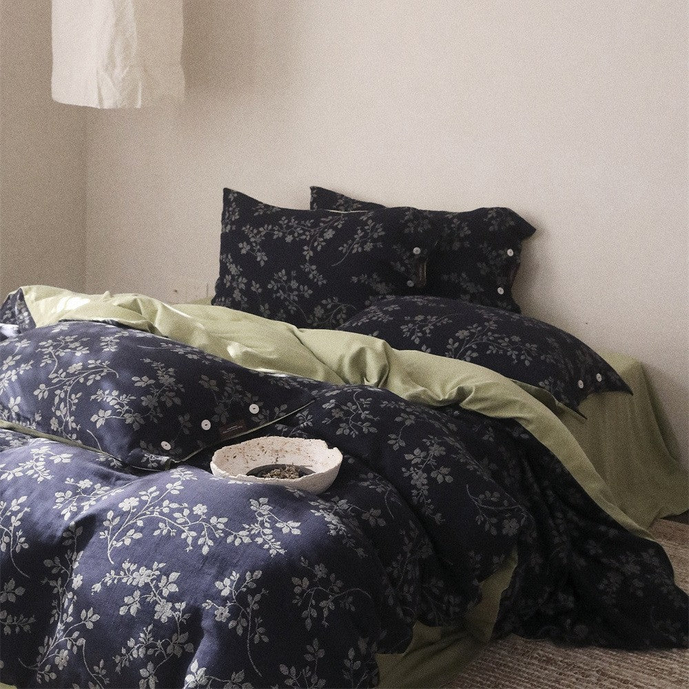 Reversible Botanical Cotton Sateen Duvet Cover Set