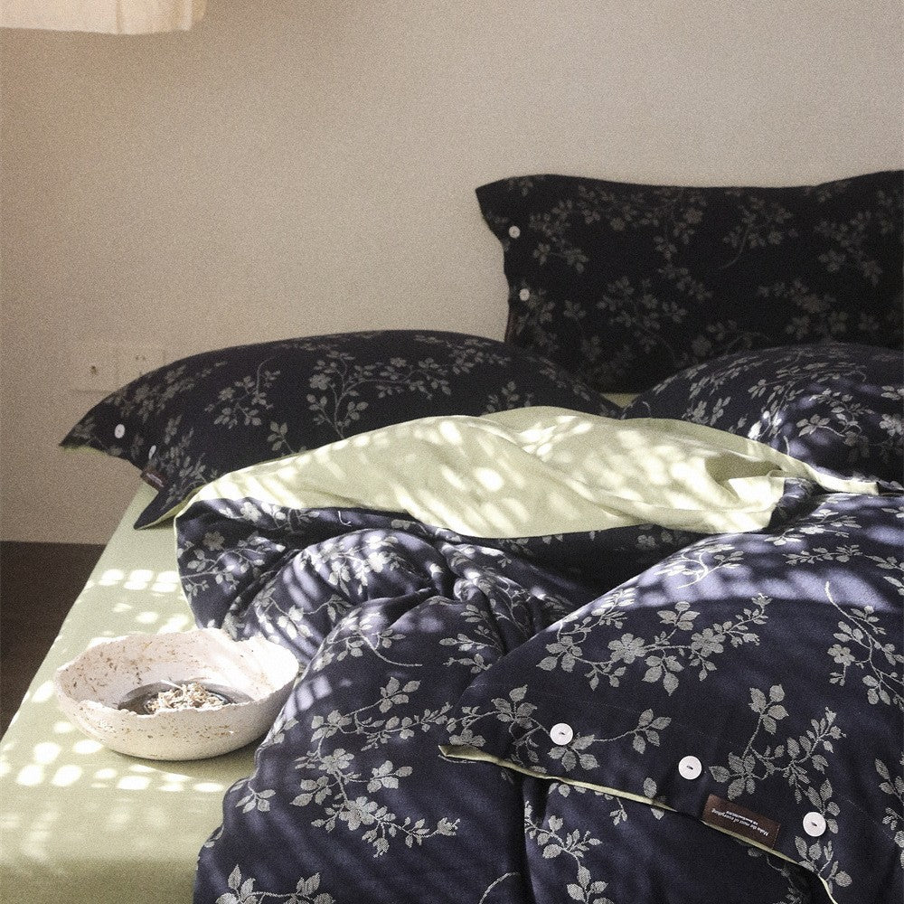 Reversible Botanical Cotton Sateen Duvet Cover Set