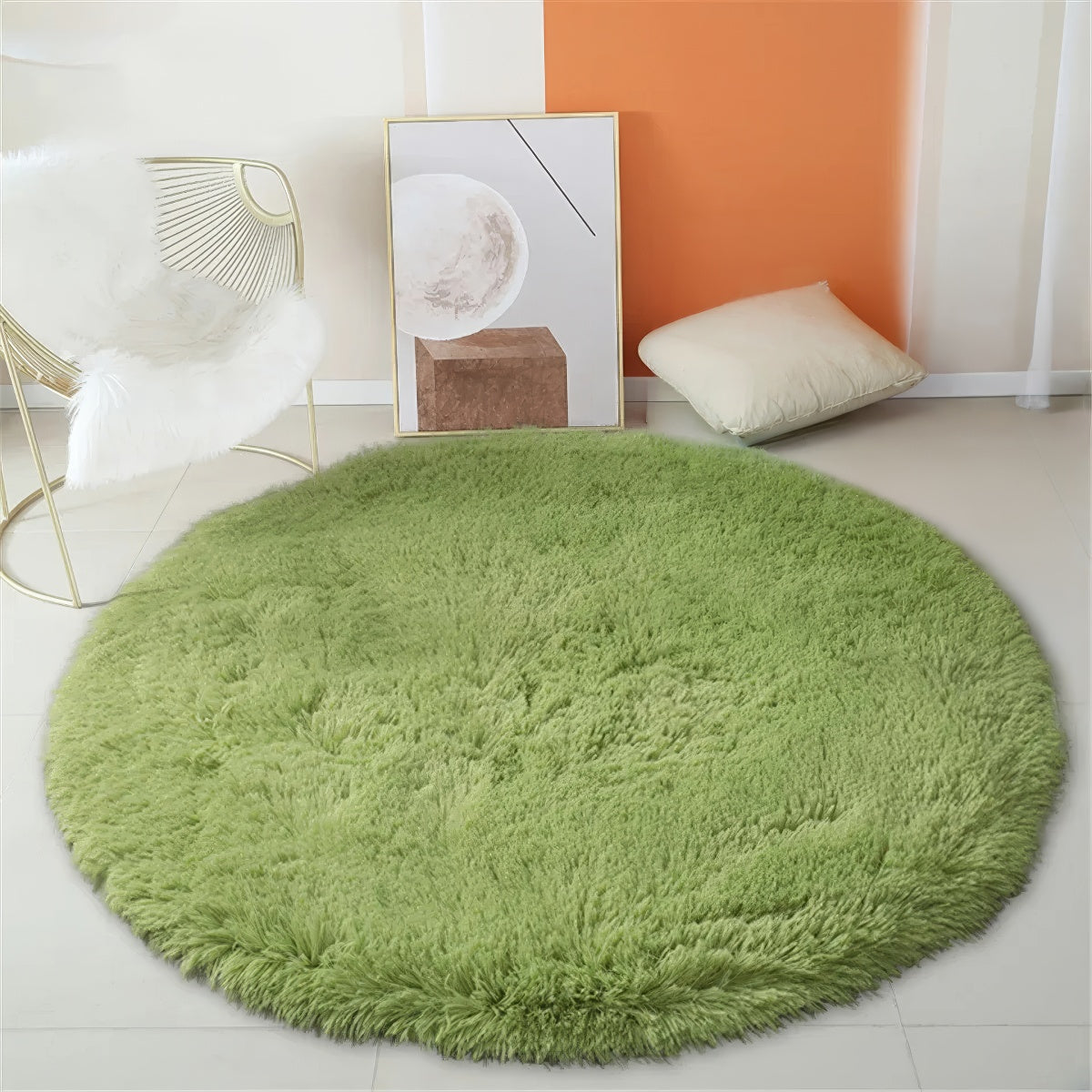 Round Sage Green Shag Rug