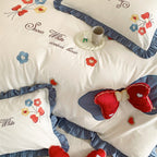 Ruffled Floral Quilted Bedding Set with Bow Cushions