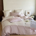 Floral Embroidered Satin Bedding Set with Piped Edges