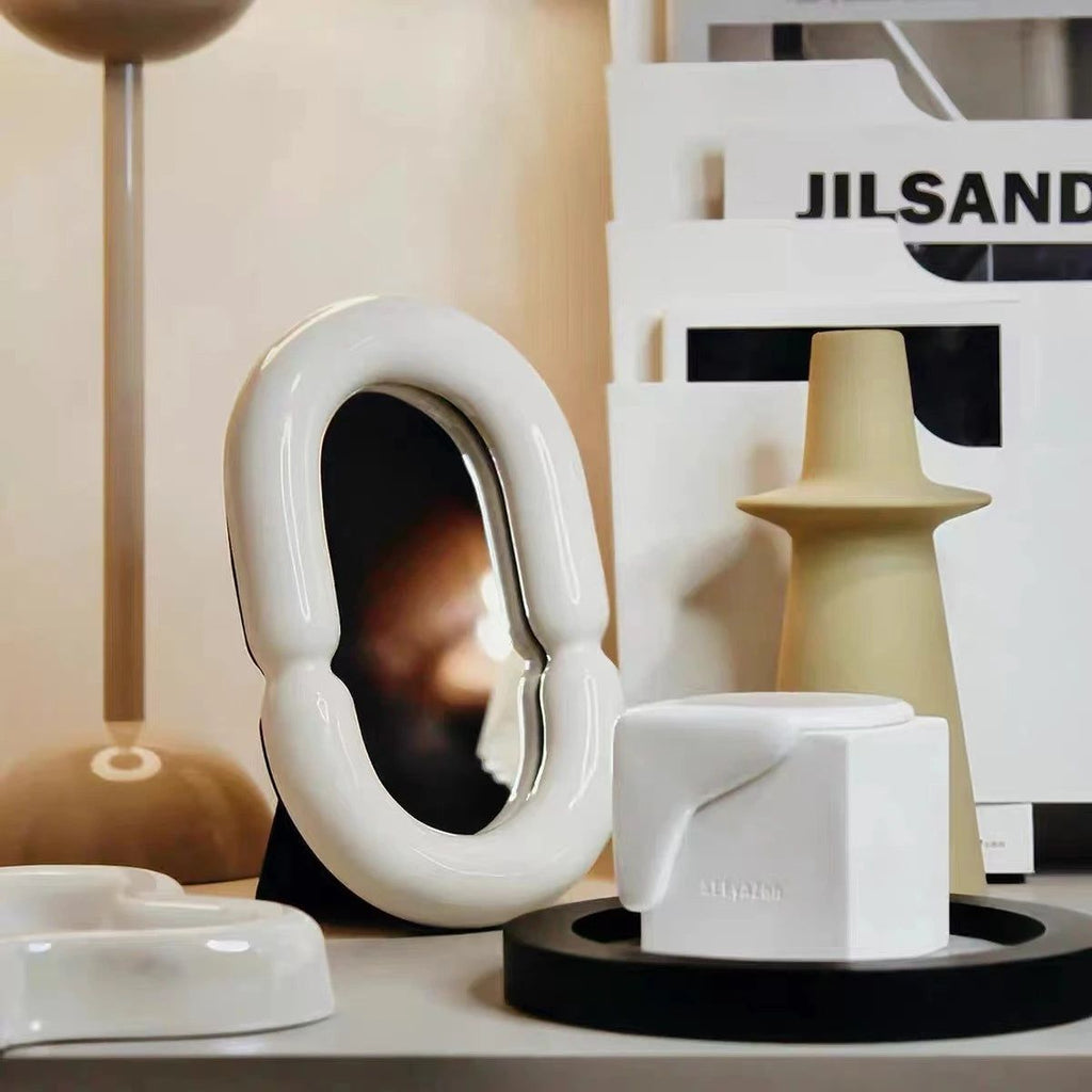 Sculptural Oval Ceramic Tabletop Mirror
