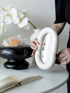 Sculptural Oval Ceramic Tabletop Mirror