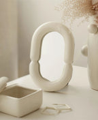 Sculptural Oval Ceramic Tabletop Mirror