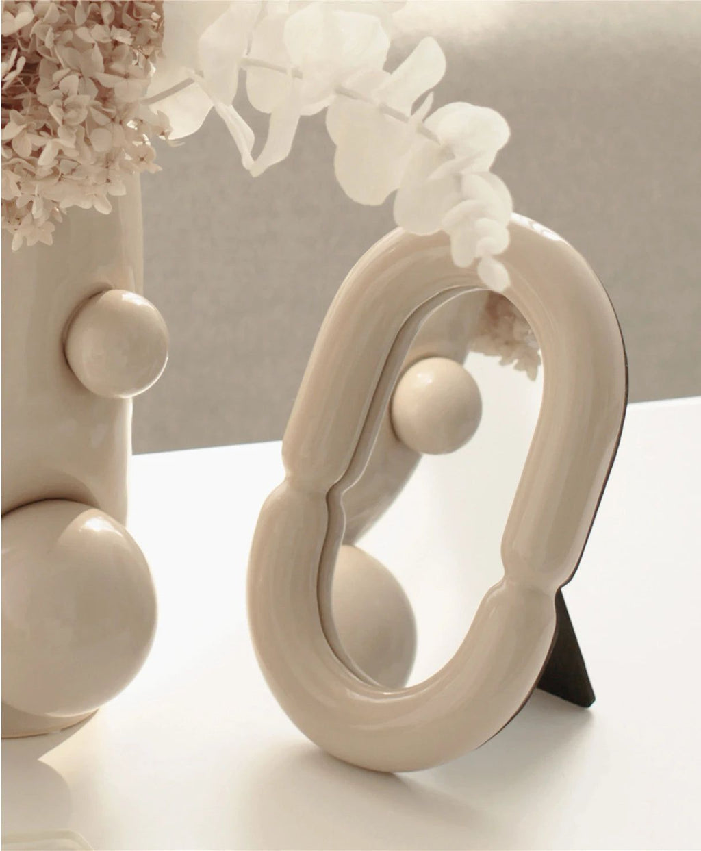 Sculptural Oval Ceramic Tabletop Mirror