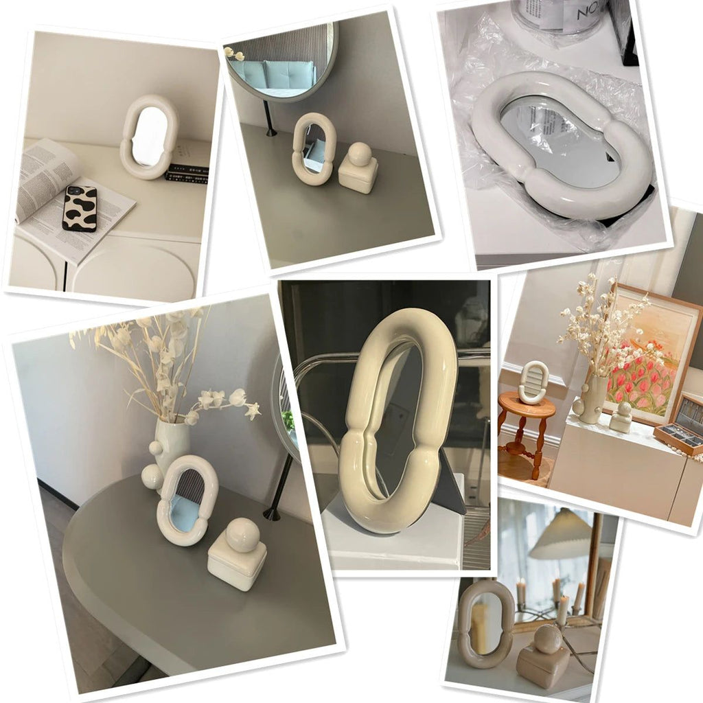 Sculptural Oval Ceramic Tabletop Mirror