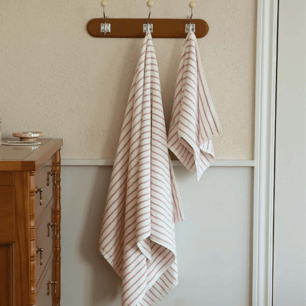 Pink Striped Combed Cotton Bath or Hand Towel