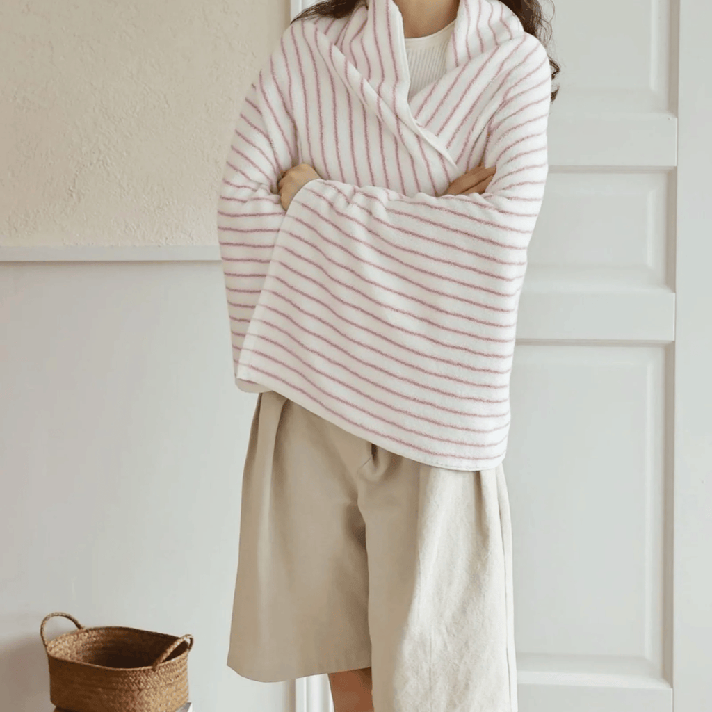 Pink Striped Combed Cotton Bath or Hand Towel