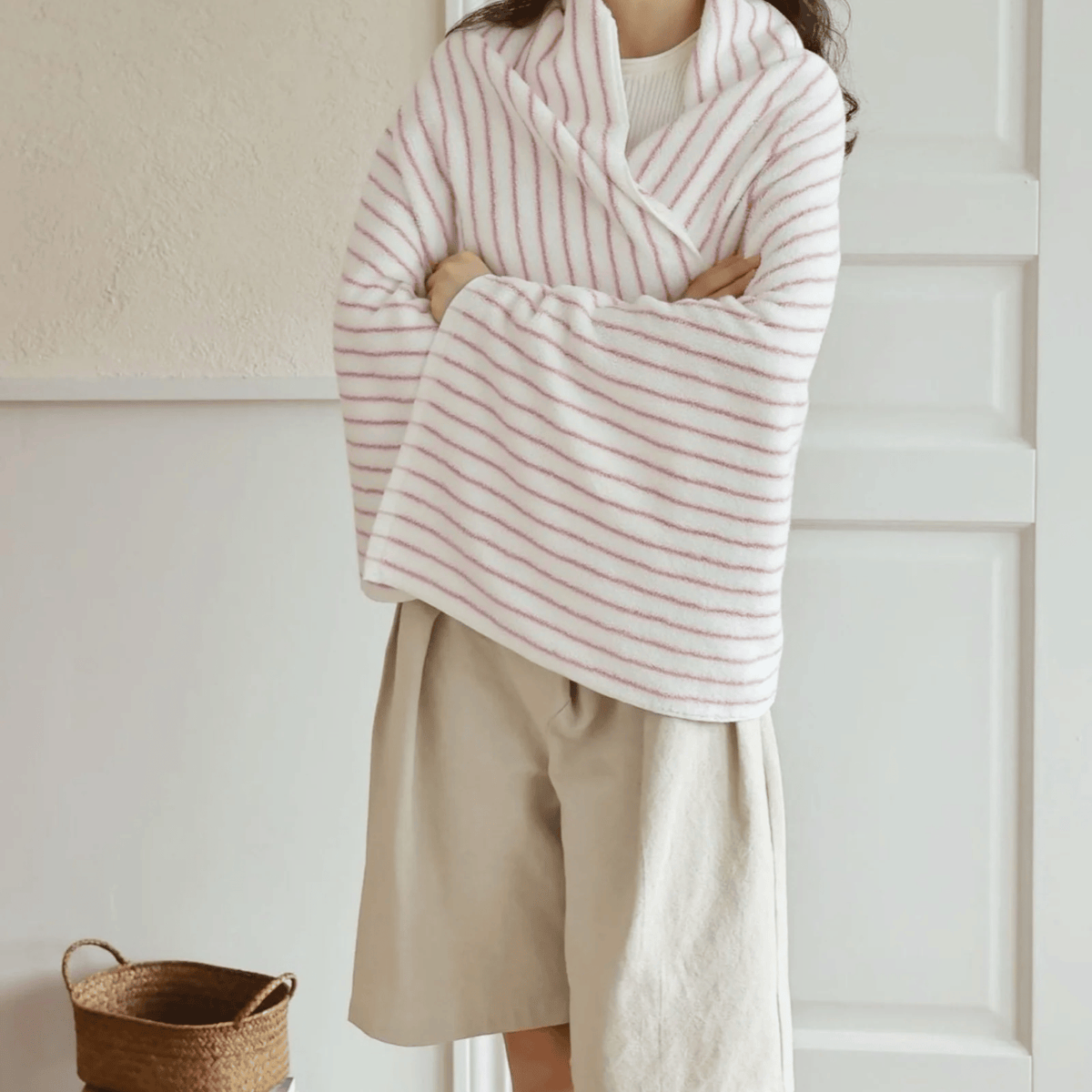 Pink Striped Combed Cotton Bath or Hand Towel