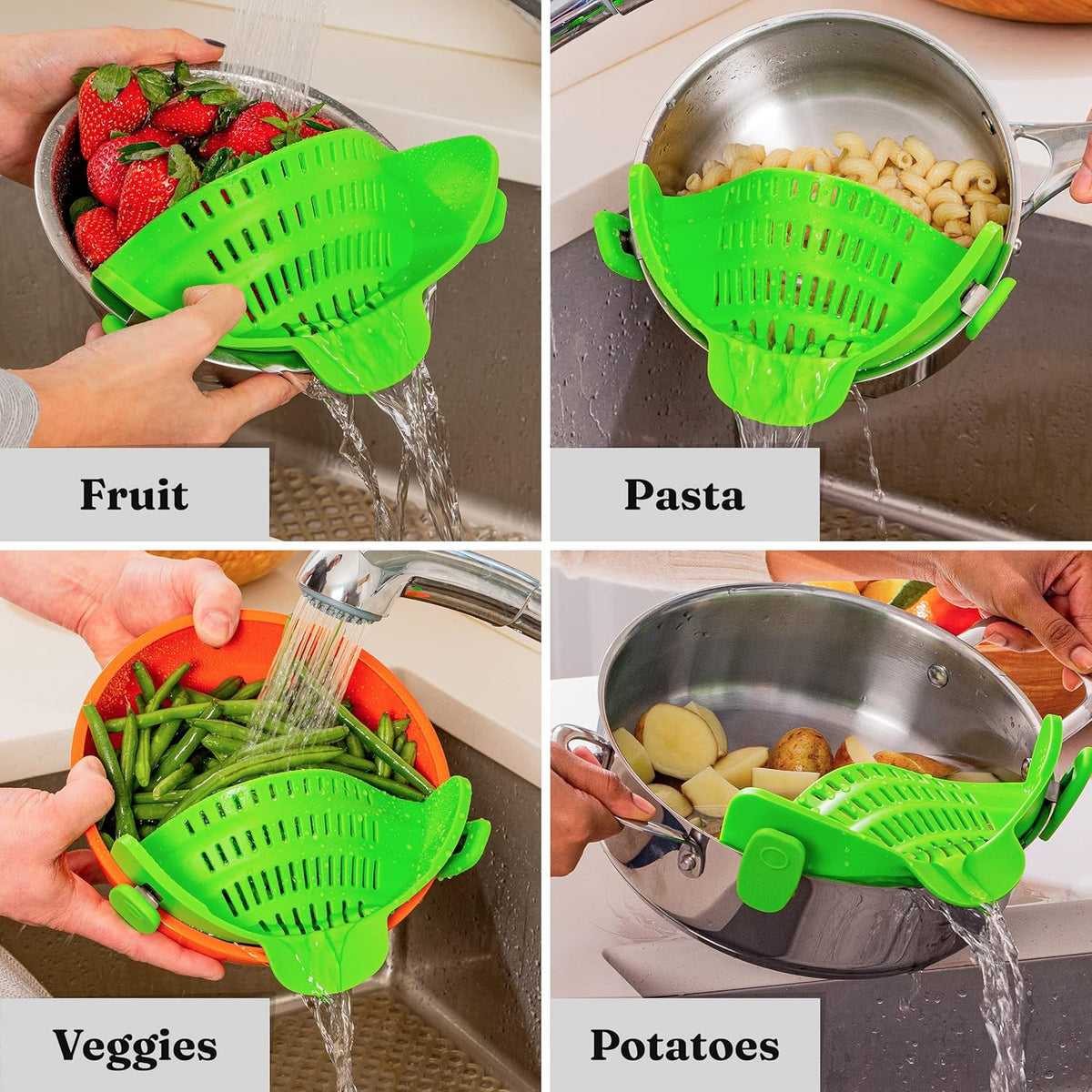 Clip-On Kitchen Strainer for Pots, Pans and Bowls — product view 11
