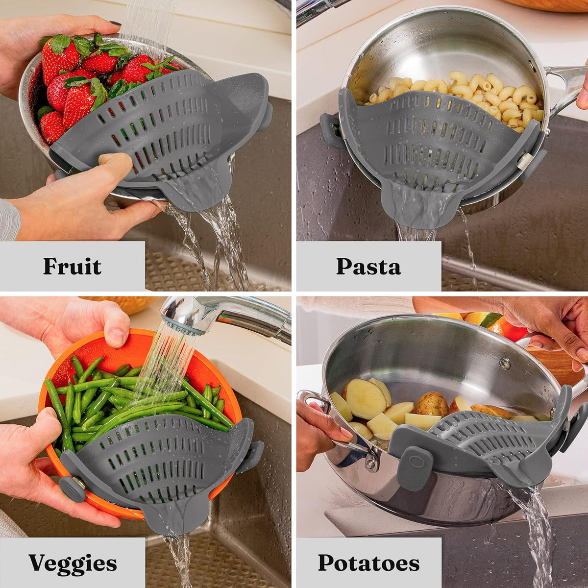 Clip-On Kitchen Strainer for Pots, Pans and Bowls — product view 4