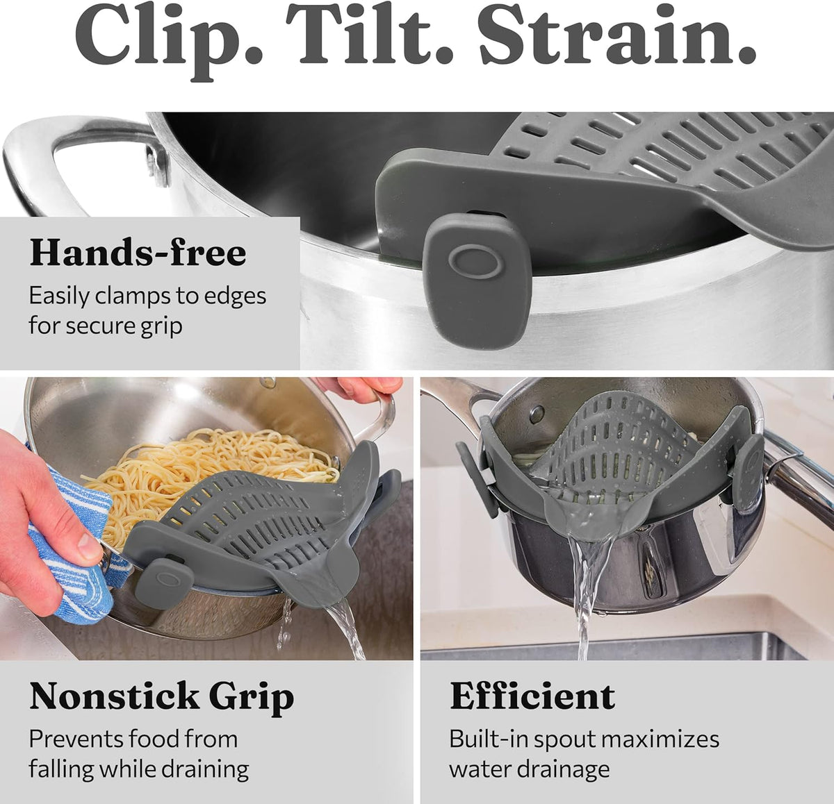 Clip-On Kitchen Strainer for Pots, Pans and Bowls — product view 8