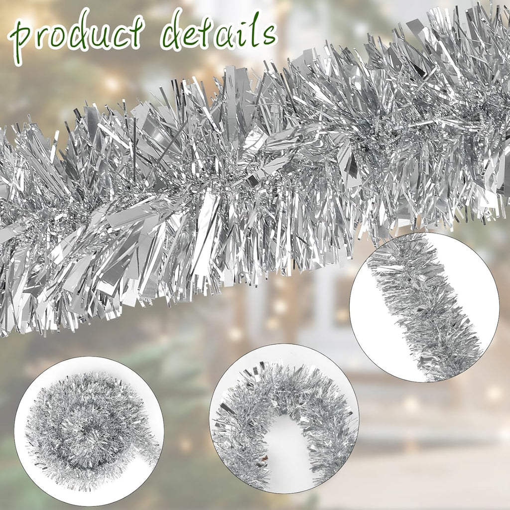 Silver Christmas Tinsel Garland, 10 m