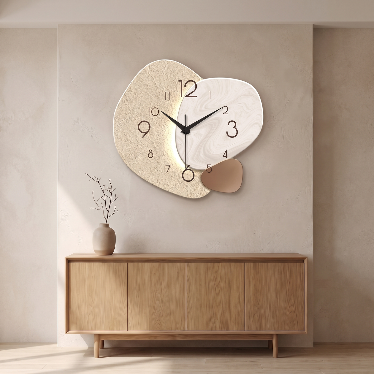 Silent Pebble Wall Clock, Stone-Look Design, Three Sizes - product view 1