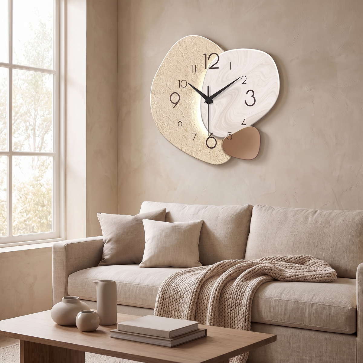Silent Pebble Wall Clock, Stone-Look Design, Three Sizes - product view 2
