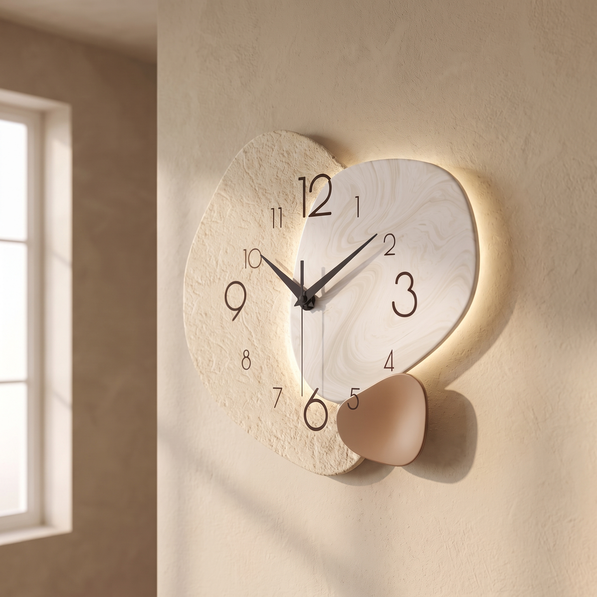 Silent Pebble Wall Clock, Stone-Look Design, Three Sizes - product view 3