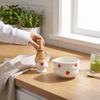 Strawberry Matcha Tea Set, Ceramic and Bamboo, 5 Pieces - product view 3