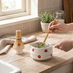 Strawberry Matcha Tea Set, Ceramic and Bamboo, 5 Pieces - product view 2