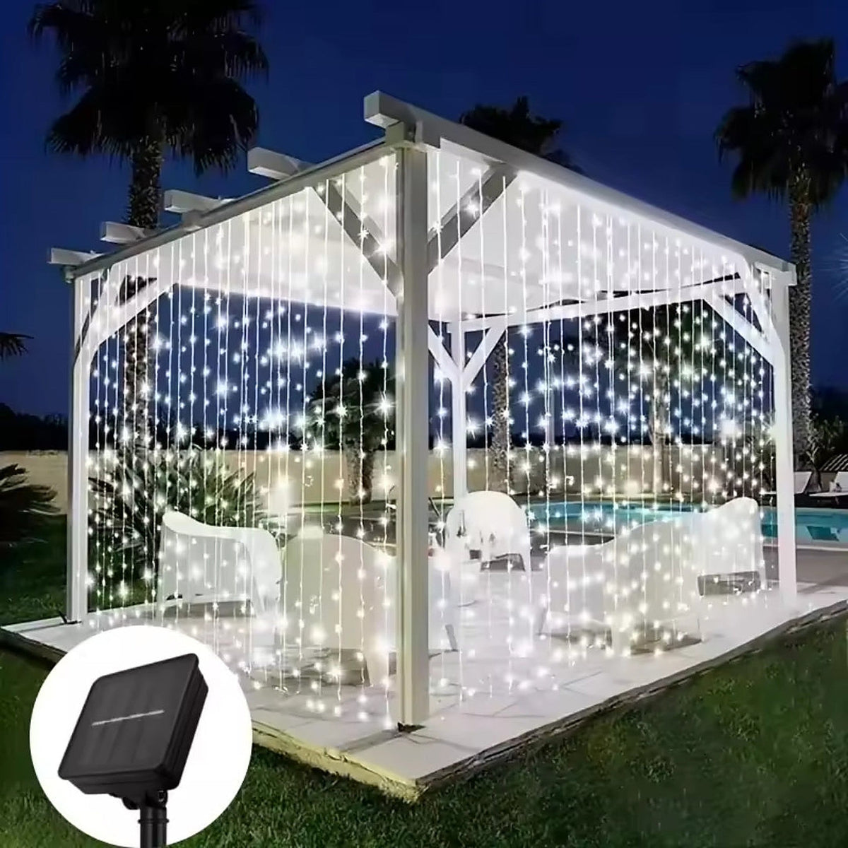 Solar LED Curtain Lights with 8 Lighting Modes