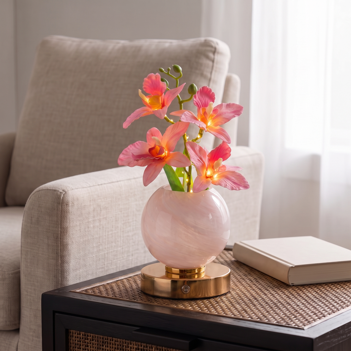 Rechargeable Orchid Table Lamp with Handmade Glass Vase - product view 6