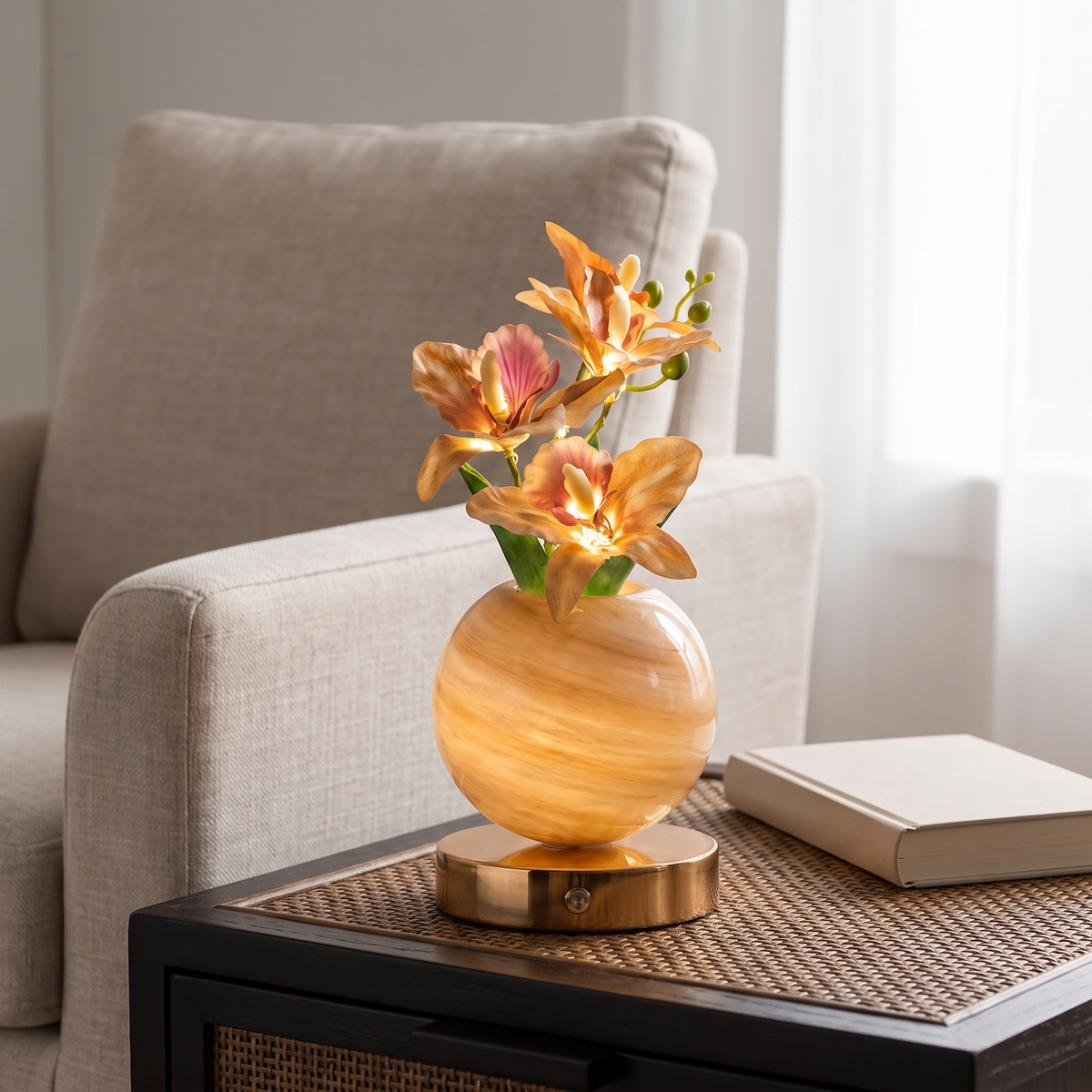 Rechargeable Orchid Table Lamp with Handmade Glass Vase - product view 2